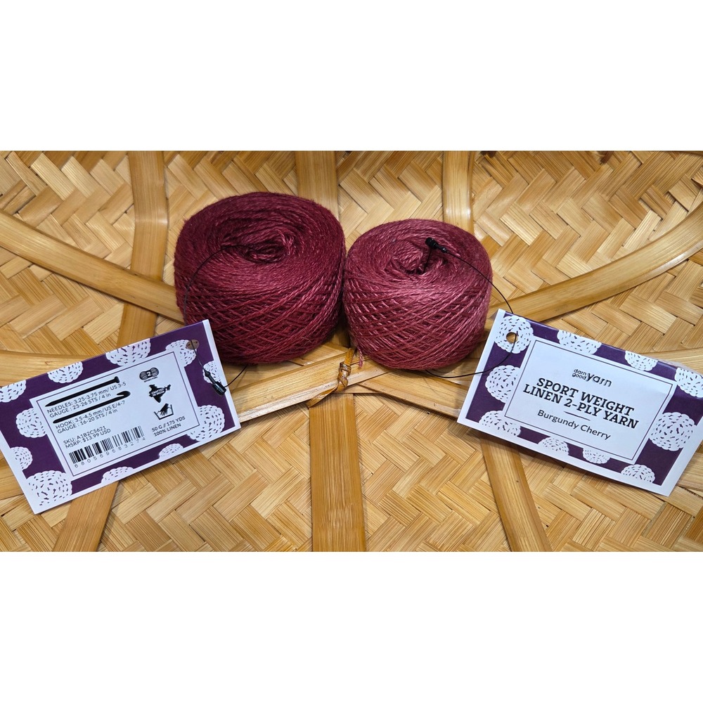 NWT Lot of 2 Darn Good Yarn 100% Linen Sport Weight Yarn Discontinued350ydsTotal